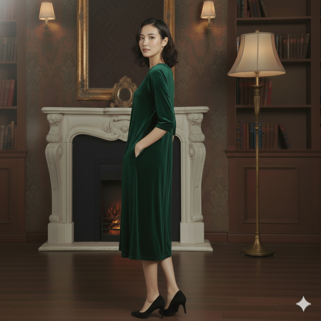 Luxury Green Velvet Night Dress for Women | Soft Evening Lounge Wear | Elegant Long Night Gown