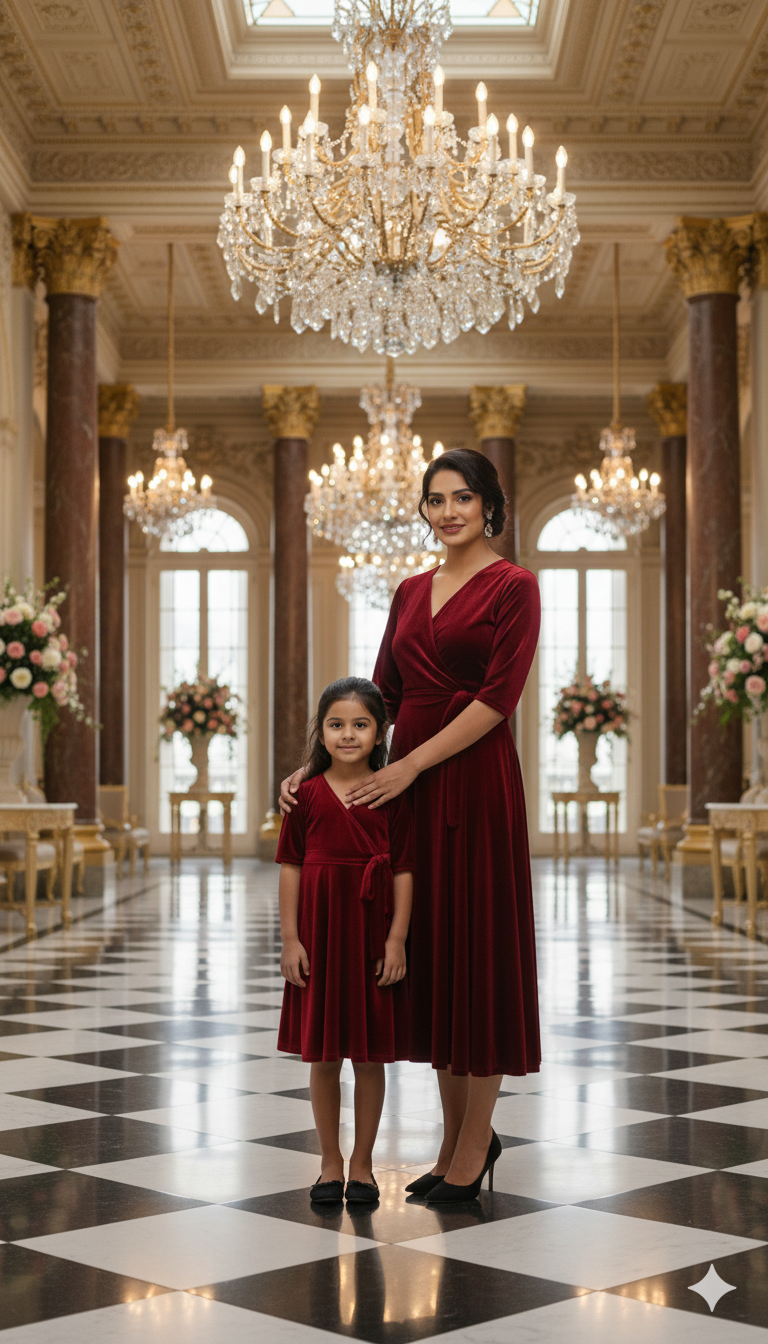 Custom Size Mom & Me Matching Wine Red Velvet Dress | Mother Daughter Coordinated Outfit | Personalized Fit Required