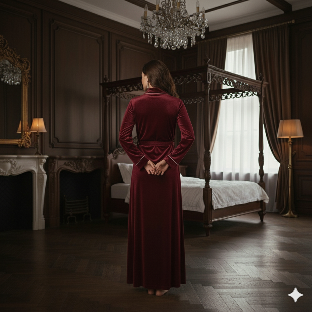 Wine Red Velvet Night Robe for Women | Luxury Long Wrap Robe | Custom Size Premium Lounge Wear