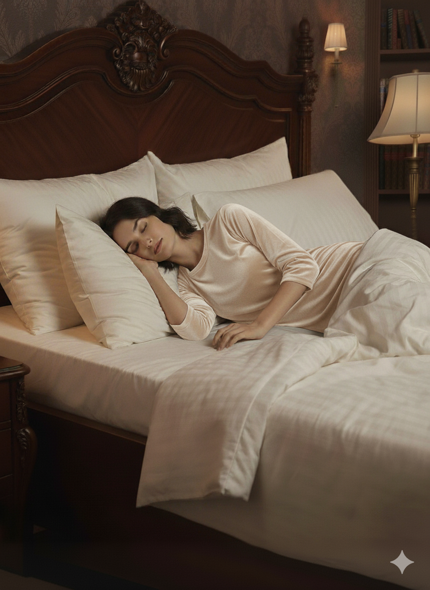 Beige Velvet Night Dress for Women | Soft Long Night Gown | Elegant Lounge & Sleep Wear