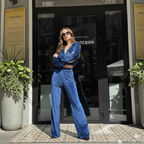 Royal Blue Velvet Co-Ord Set for Women – Cropped Zip Hoodie & High-Waist Pants