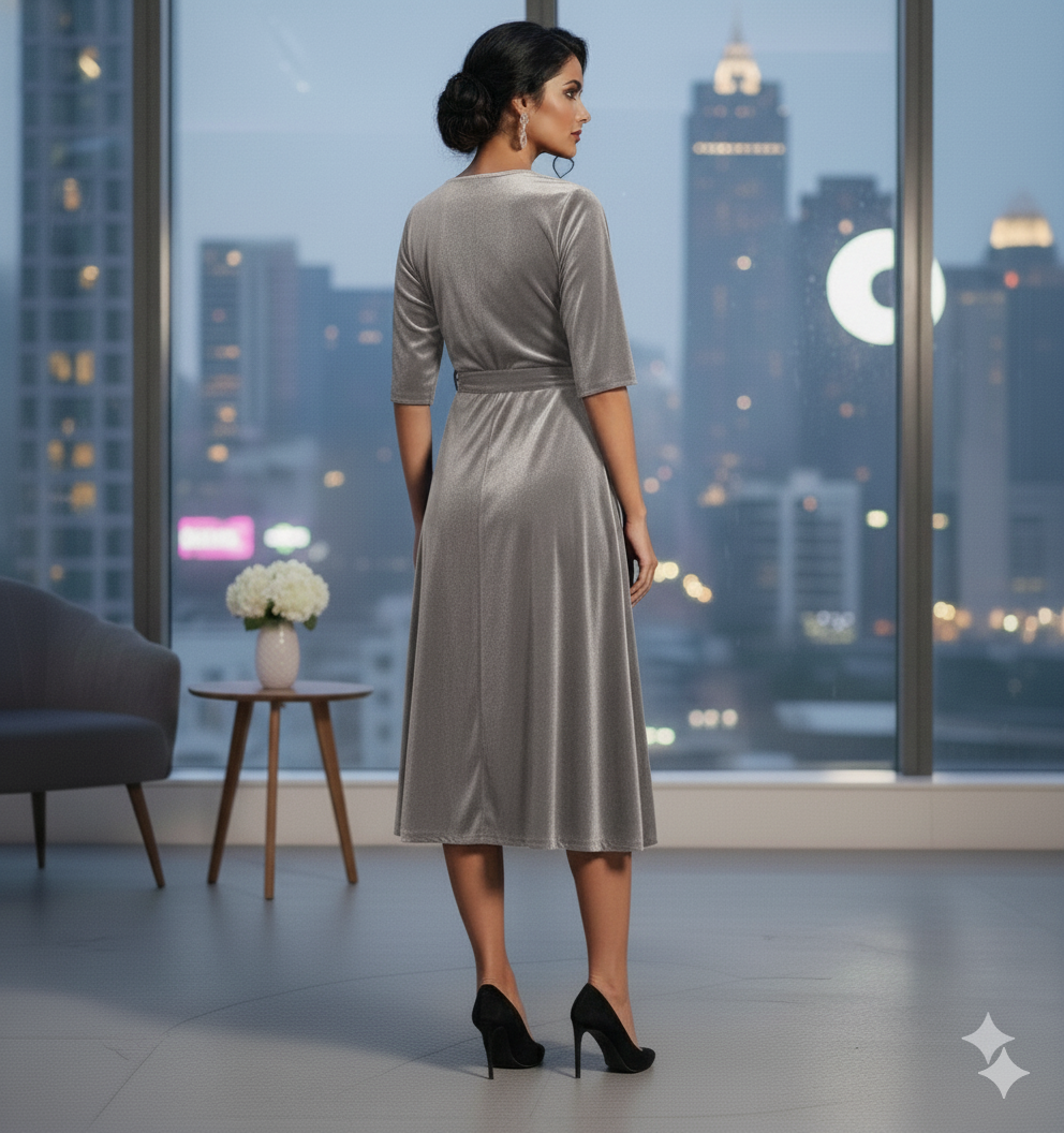 Custom Size Mom & Me Matching Silver Velvet Dress | Mother Daughter Coordinated Outfit | Personalized Fit Required