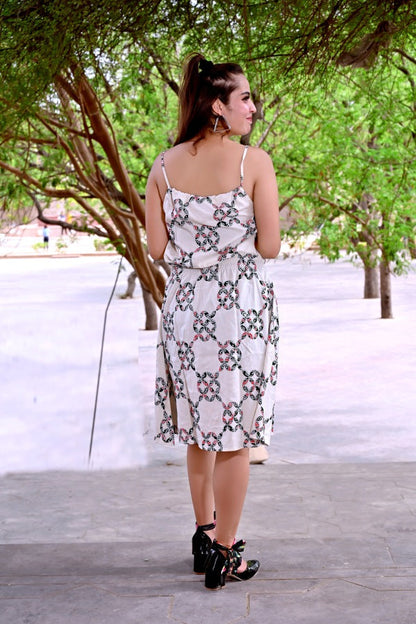 Women’s Sleeveless Cotton Midi Dress | Summer Casual Printed Dress