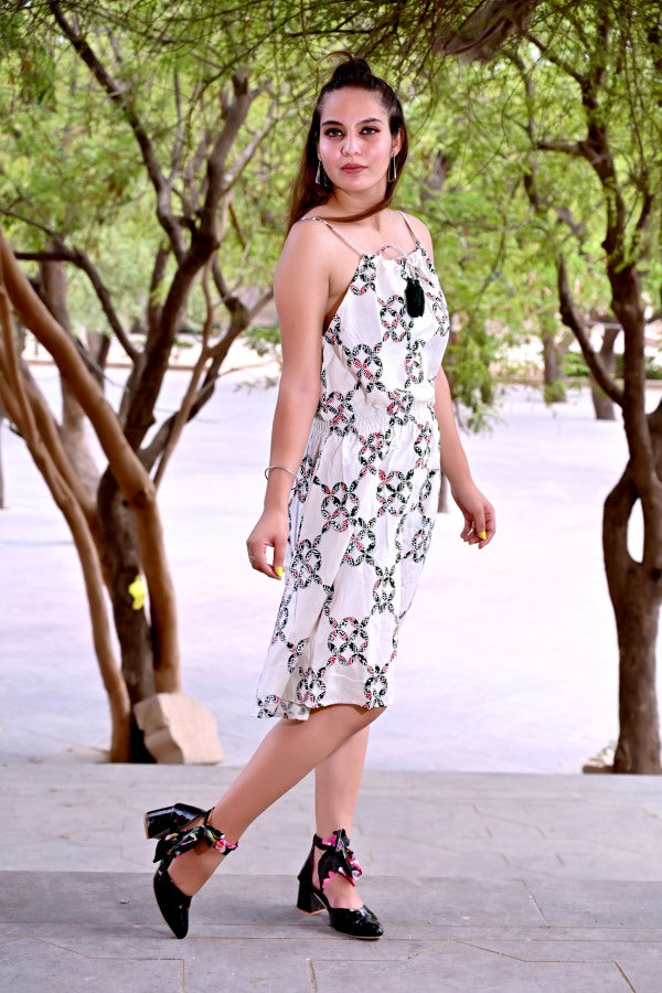 Women’s Sleeveless Cotton Midi Dress | Summer Casual Printed Dress