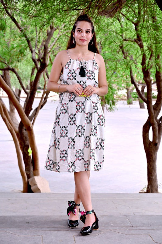 Women’s Sleeveless Cotton Midi Dress | Summer Casual Printed Dress