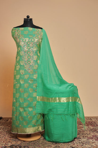 Festive Unstitched Dress Material for Women with Zari Work  Export to Sheets