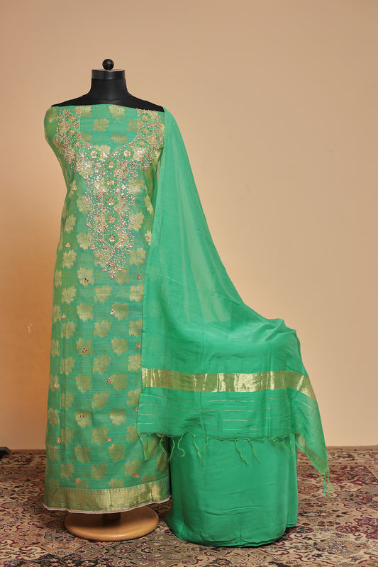 Festive Unstitched Dress Material for Women with Zari Work  Export to Sheets