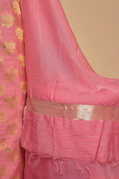 Luxurious Pink Banarasi Silk Unstitched Salwar Suit with Heavy Zari Weaving