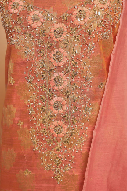 Luxury Unstitched Chanderi Silk Suit Set | Zari Woven & Hand Embroidered Dress Material for Festive & Party Wear