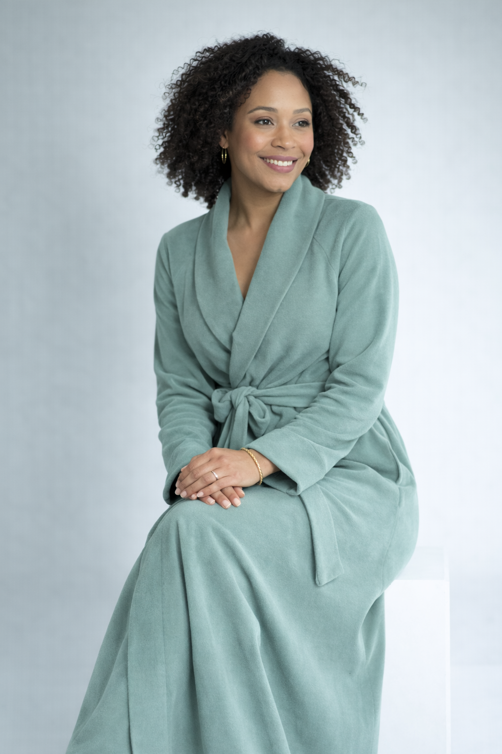 Soft Teal Long Bath Robe for Women – Wrap Style Lounge & Homewear Robe