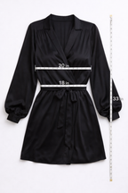 Elegant Black Wrap Mini Dress for Women | Long Sleeve V-Neck Chic Evening Dress