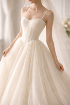 Soft Ivory Tulle Western Wedding Gown for Women – Corset Style Elegant Bridal Dress