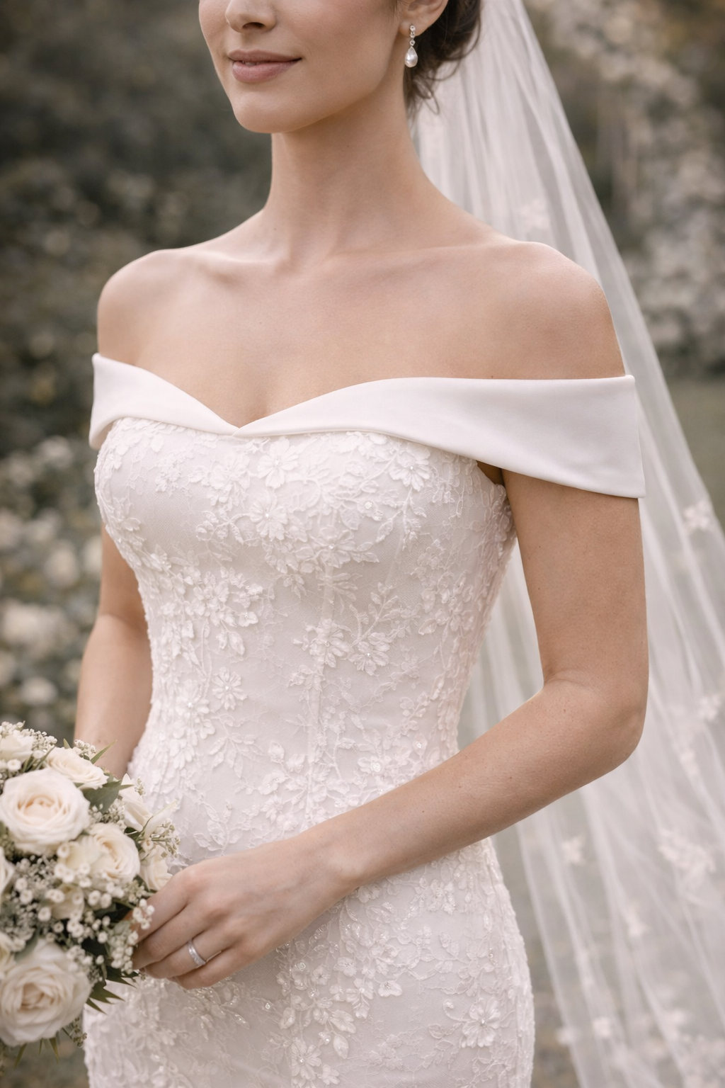 Off-Shoulder Lace Western Wedding Gown for Women – Elegant Mermaid Bridal Dress