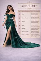 Emerald Green Satin Luxury Gown for Women – Off-Shoulder Slit Evening Dress