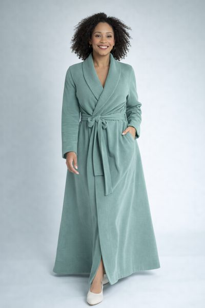 Soft Teal Long Bath Robe for Women – Wrap Style Lounge & Homewear Robe