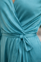 Elegant Teal Wrap Maxi Dress for Women | V-Neck Long Sleeve Flowy Evening Dress