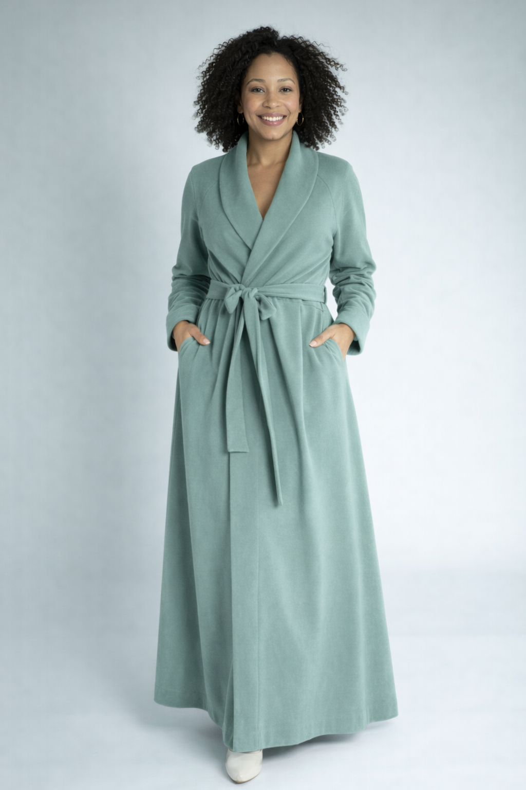 Soft Teal Long Bath Robe for Women – Wrap Style Lounge & Homewear Robe