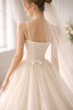Soft Ivory Tulle Western Wedding Gown for Women – Corset Style Elegant Bridal Dress