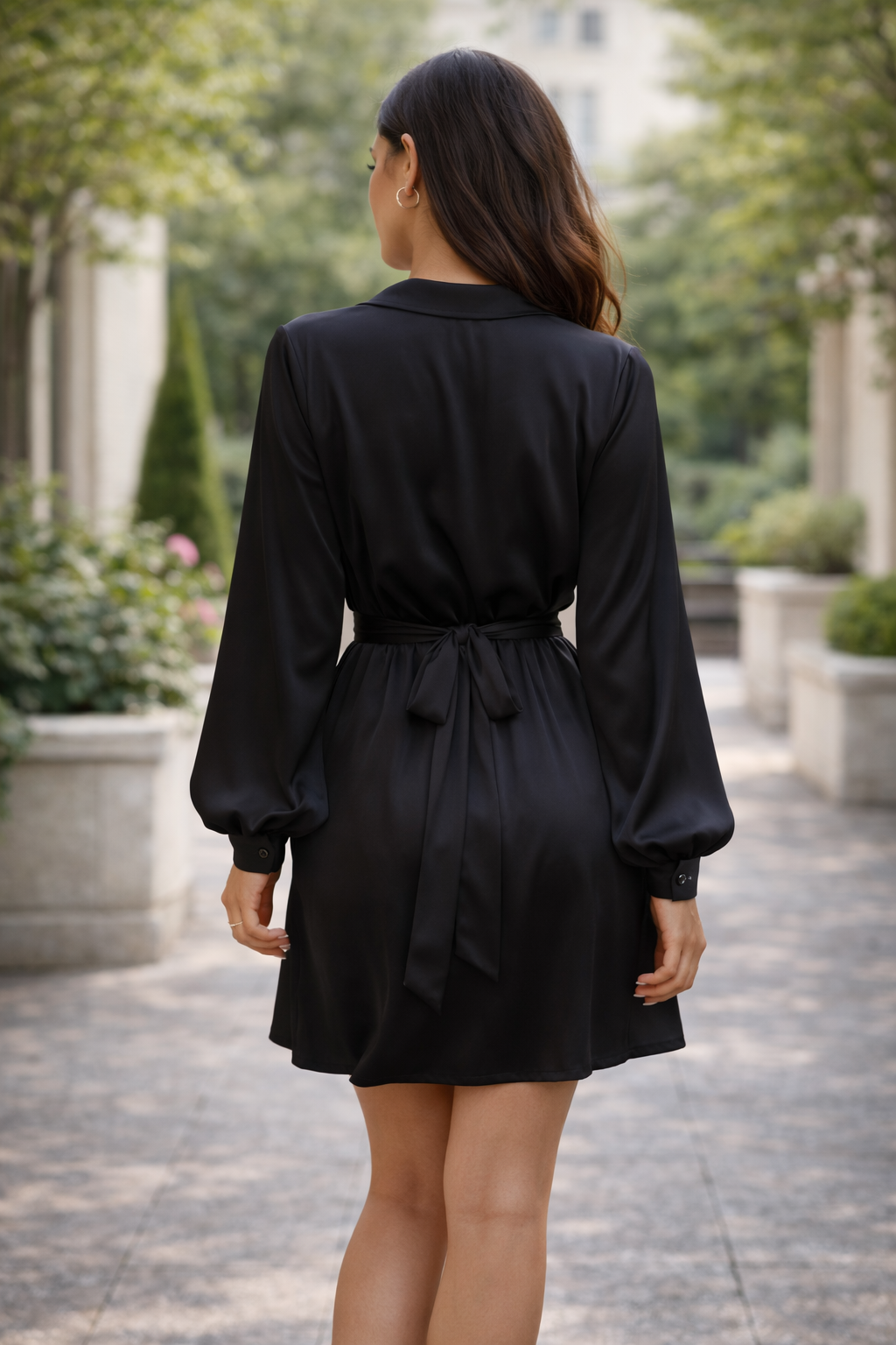 Elegant Black Wrap Mini Dress for Women | Long Sleeve V-Neck Chic Evening Dress