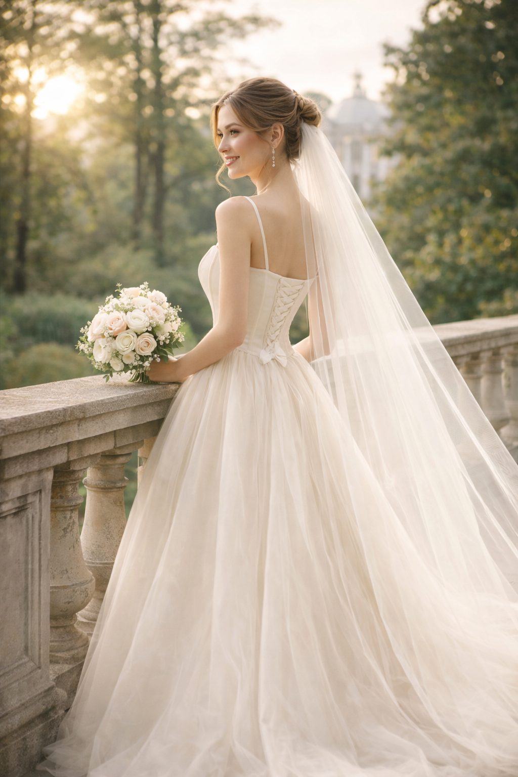 Soft Ivory Tulle Western Wedding Gown for Women – Corset Style Elegant Bridal Dress