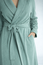 Soft Teal Long Bath Robe for Women – Wrap Style Lounge & Homewear Robe