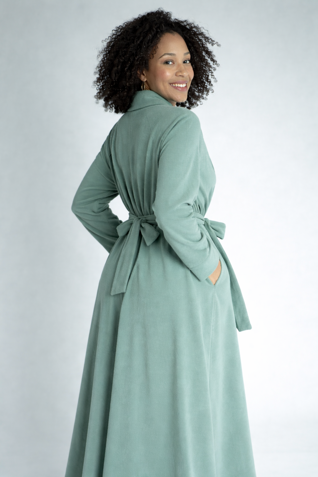 Soft Teal Long Bath Robe for Women – Wrap Style Lounge & Homewear Robe