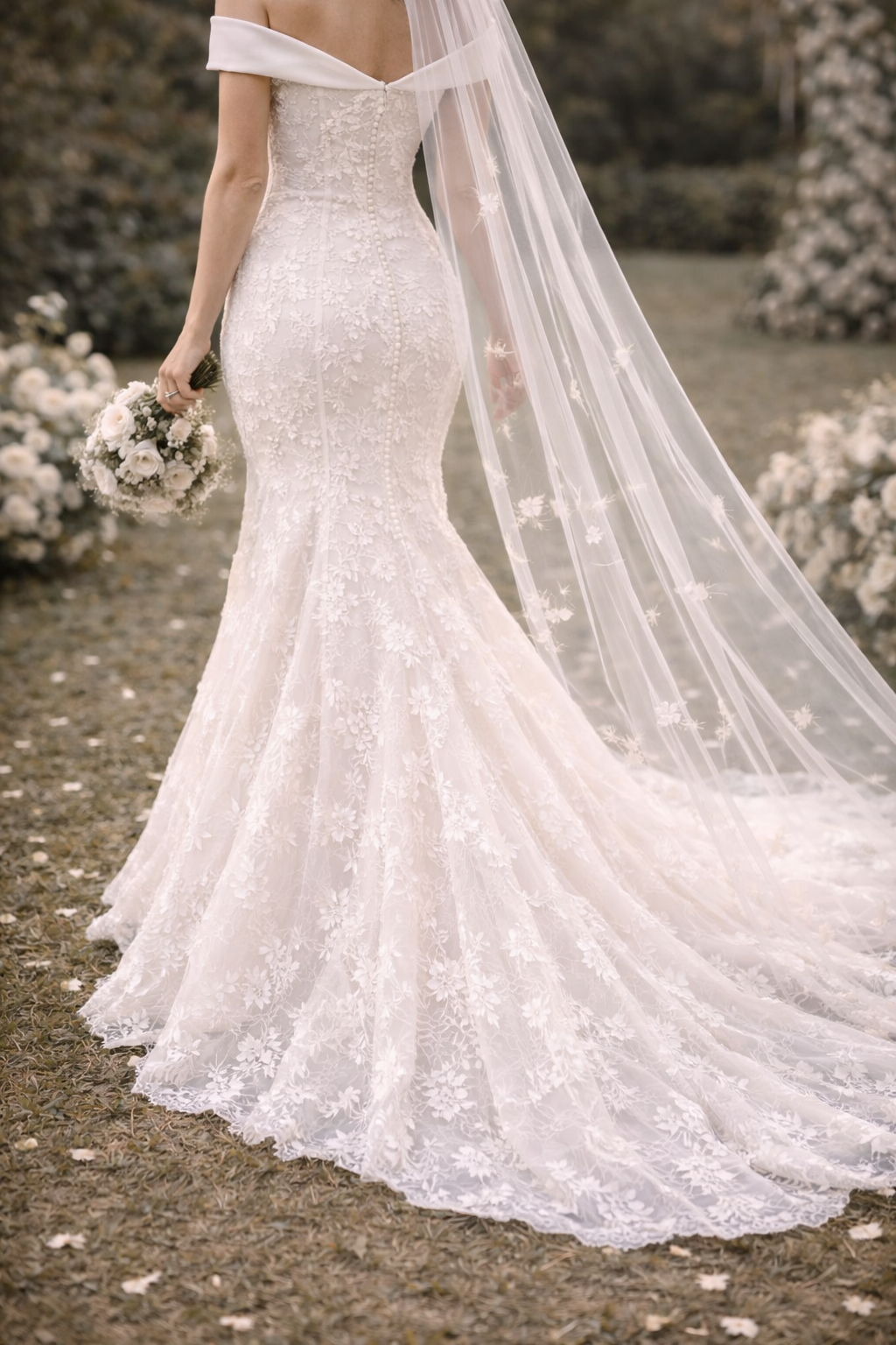 Off-Shoulder Lace Western Wedding Gown for Women – Elegant Mermaid Bridal Dress