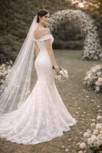 Off-Shoulder Lace Western Wedding Gown for Women – Elegant Mermaid Bridal Dress