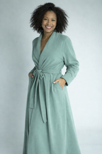 Soft Teal Long Bath Robe for Women – Wrap Style Lounge & Homewear Robe
