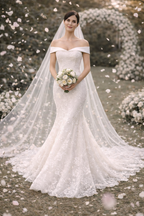 Off-Shoulder Lace Western Wedding Gown for Women – Elegant Mermaid Bridal Dress