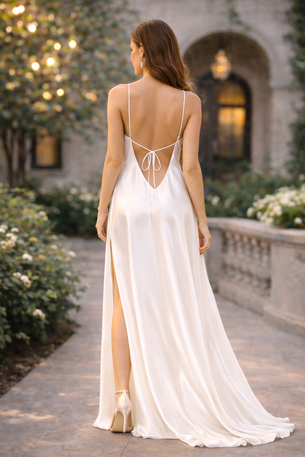 Ivory Satin Western Party Wear Nightgown Dress for Women – Slit Style Evening Look