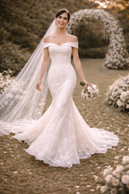 Off-Shoulder Lace Western Wedding Gown for Women – Elegant Mermaid Bridal Dress
