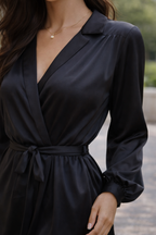 Elegant Black Wrap Mini Dress for Women | Long Sleeve V-Neck Chic Evening Dress