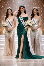 Emerald Green Satin Luxury Gown for Women – Off-Shoulder Slit Evening Dress