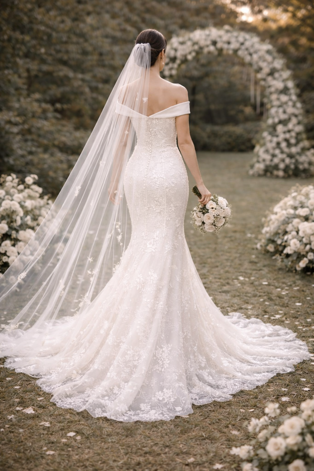 Off-Shoulder Lace Western Wedding Gown for Women – Elegant Mermaid Bridal Dress