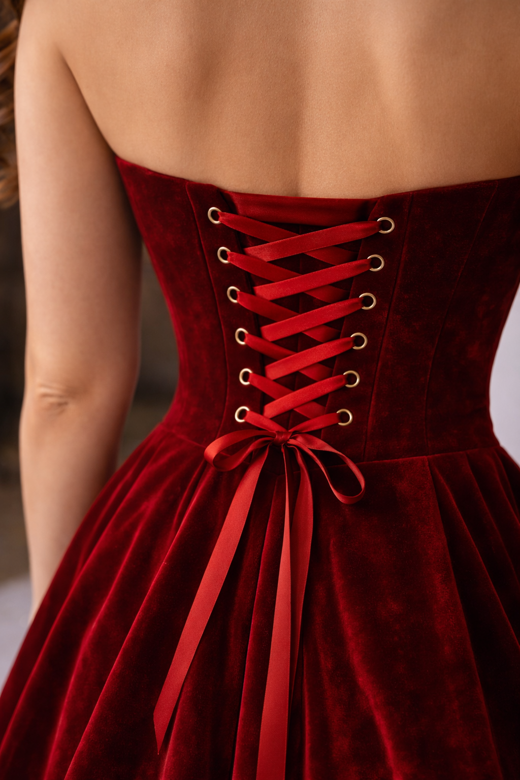 Deep Wine Velvet Western Wedding Dress for Women – Strapless Bridal Gown with Two Height Options