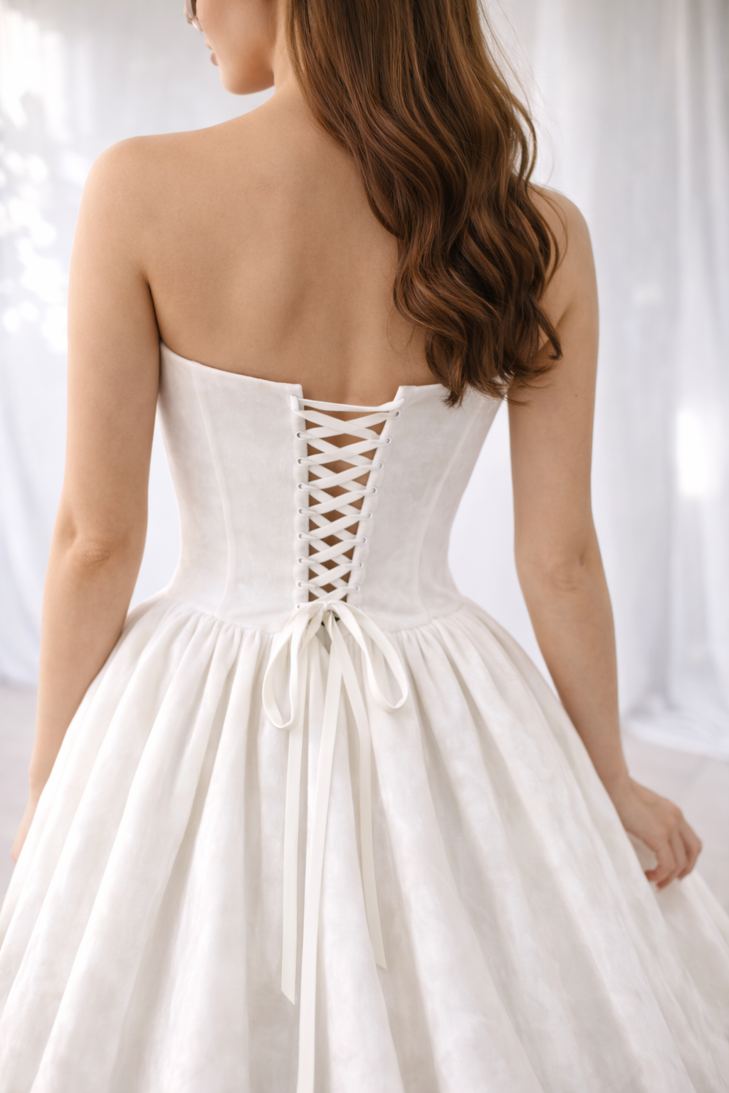 Elegant Ivory Western Wedding Gown for Women – Strapless Bridal Dress with Flowing Train