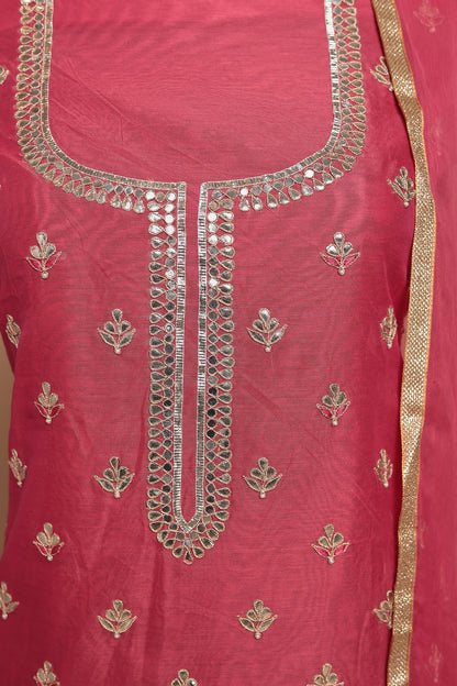 Vibrant Rani Pink Unstitched Suit Set with Gota Work & Dupatta | Luxurious Festive & Party Wear Salwar Kameez Material