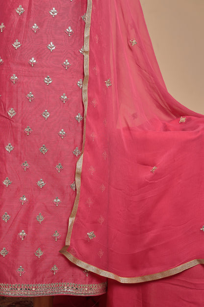 Vibrant Rani Pink Unstitched Suit Set with Gota Work & Dupatta | Luxurious Festive & Party Wear Salwar Kameez Material