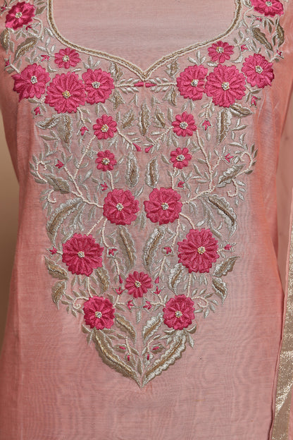 Rani Pink Silk Blend Embroidered Unstitched Suit Set | Festive Wear 3-Piece Dress Material