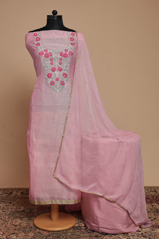Luxurious Pink Chanderi Dress Material for Women | Festive Salwar Suit with Zari Work