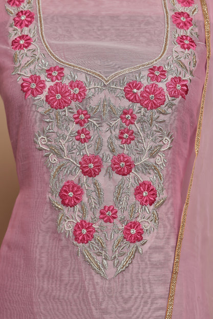 Luxurious Pink Chanderi Dress Material for Women | Festive Salwar Suit with Zari Work