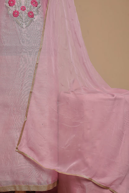 Luxurious Pink Chanderi Dress Material for Women | Festive Salwar Suit with Zari Work
