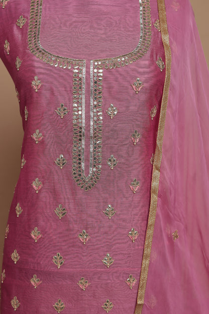 Vibrant Fuchsia Pink Unstitched Suit Set with Silver Mirror Work | Latest Designer Party Wear Salwar Kameez Dress Material