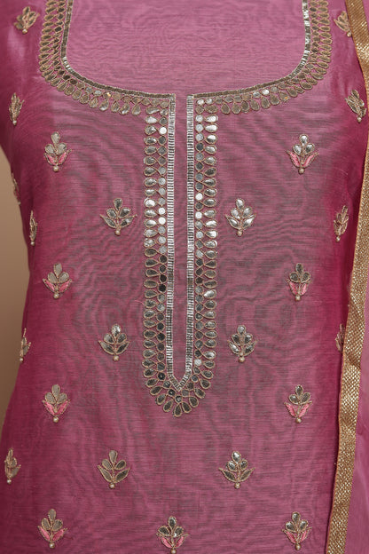 Vibrant Fuchsia Pink Unstitched Suit Set with Silver Mirror Work | Latest Designer Party Wear Salwar Kameez Dress Material